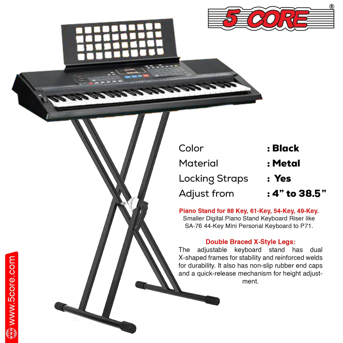5 Core Keyboard & Bench Set Combo Height Adjustable Key Board Stands w Padded 2" Cushioned Musician - HONORABLE VETERANS SOLUTIONS