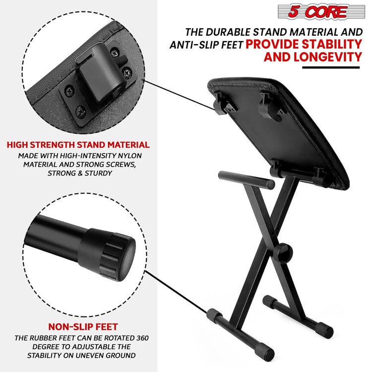 5 Core Keyboard & Bench Set Combo Height Adjustable Key Board Stands w Padded 2" Cushioned Musician - HONORABLE VETERANS SOLUTIONS