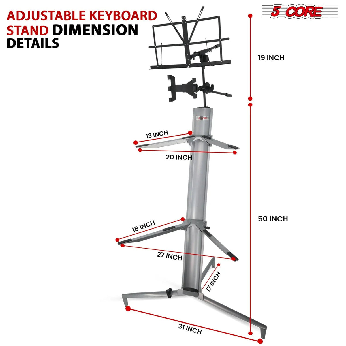 5 Core Keyboard Stand 2 Tier Column for 61/76/88 Key board Heavy Duty Aluminum Build Stands - HONORABLE VETERANS SOLUTIONS