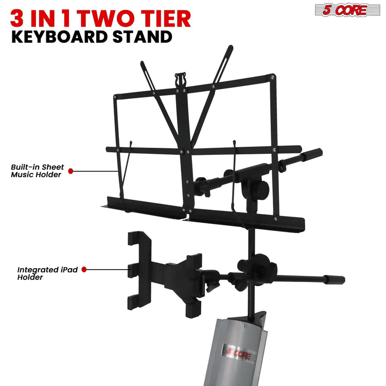 5 Core Keyboard Stand 2 Tier Column for 61/76/88 Key board Heavy Duty Aluminum Build Stands - HONORABLE VETERANS SOLUTIONS