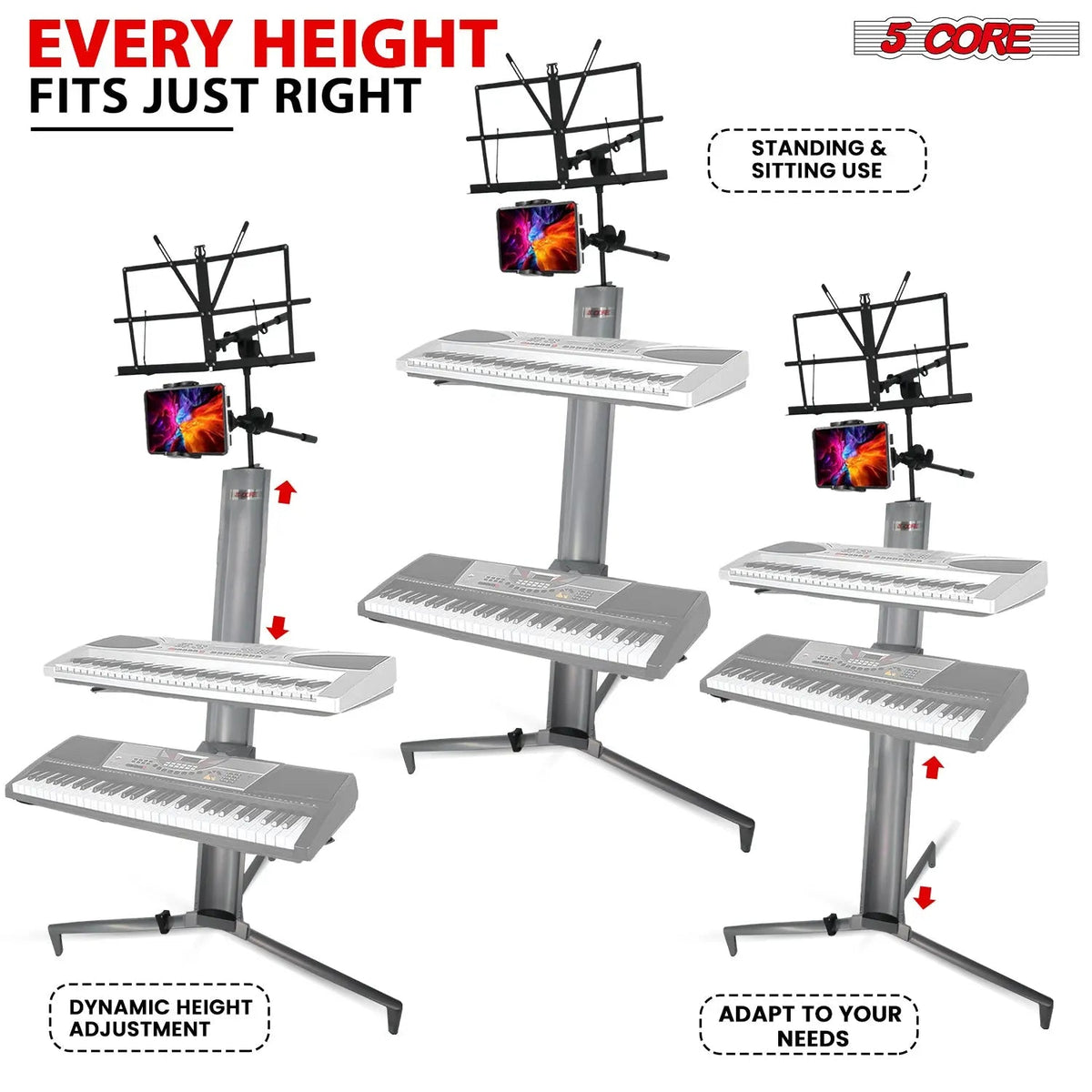 5 Core Keyboard Stand 2 Tier Column for 61/76/88 Key board Heavy Duty Aluminum Build Stands - HONORABLE VETERANS SOLUTIONS
