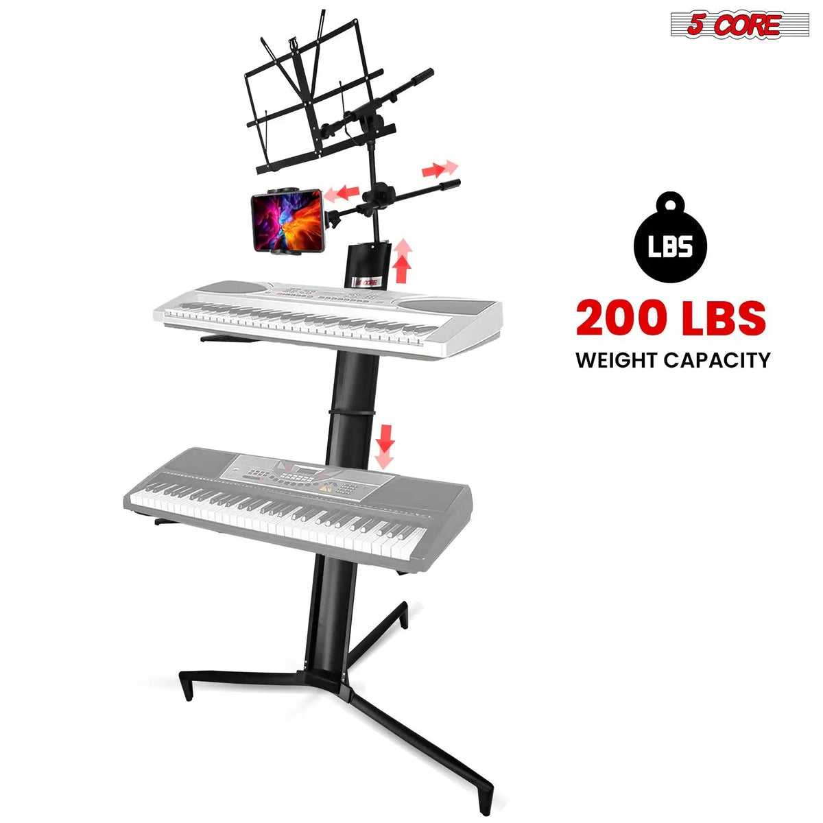 5 Core Keyboard Stand 2 Tier Column for 61/76/88 Key board Heavy Duty Aluminum Build Stands - HONORABLE VETERANS SOLUTIONS