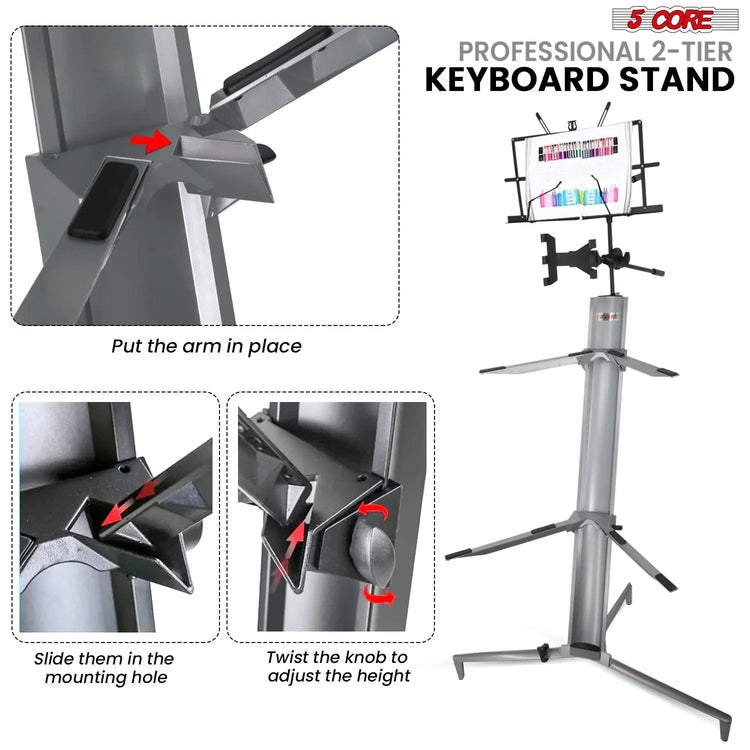 5 Core Keyboard Stand 2 Tier Column for 61/76/88 Key board Heavy Duty Aluminum Build Stands - HONORABLE VETERANS SOLUTIONS