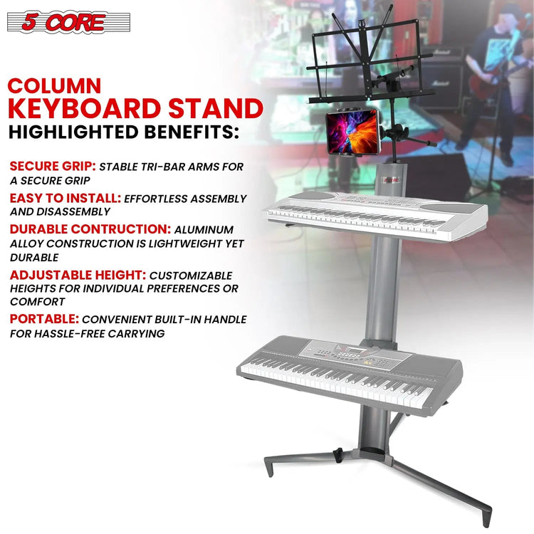 5 Core Keyboard Stand 2 Tier Column for 61/76/88 Key board Heavy Duty Aluminum Build Stands - HONORABLE VETERANS SOLUTIONS