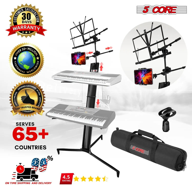 5 Core Keyboard Stand 2 Tier Column for 61/76/88 Key board Heavy Duty Aluminum Build Stands - HONORABLE VETERANS SOLUTIONS