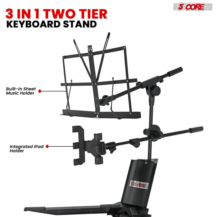 5 Core Keyboard Stand 2 Tier Column for 61/76/88 Key board Heavy Duty Aluminum Build Stands - HONORABLE VETERANS SOLUTIONS
