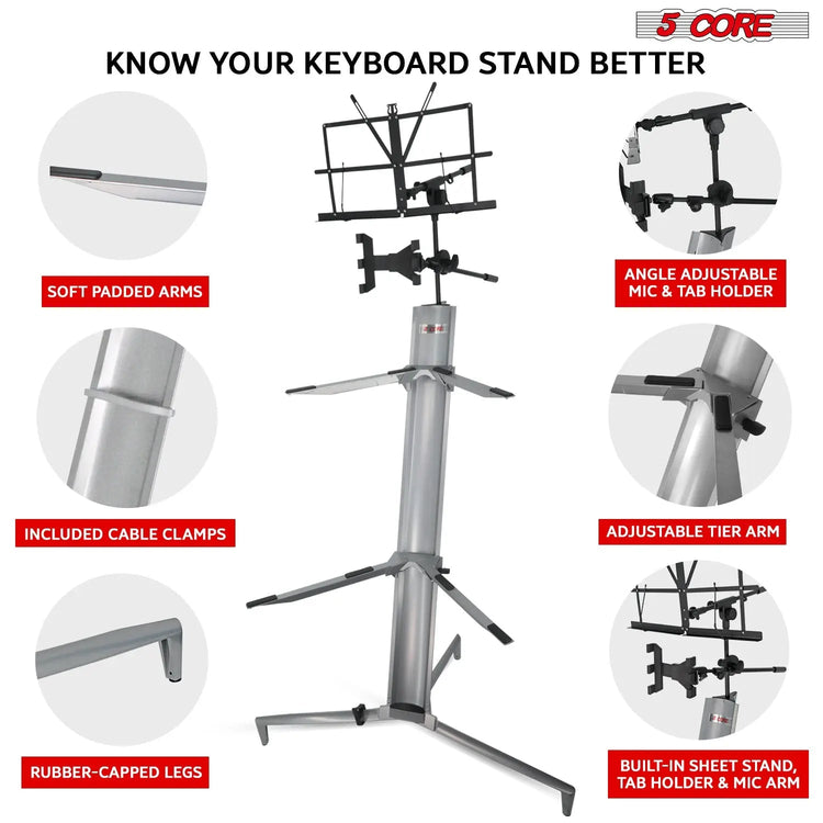 5 Core Keyboard Stand 2 Tier Column for 61/76/88 Key board Heavy Duty Aluminum Build Stands - HONORABLE VETERANS SOLUTIONS