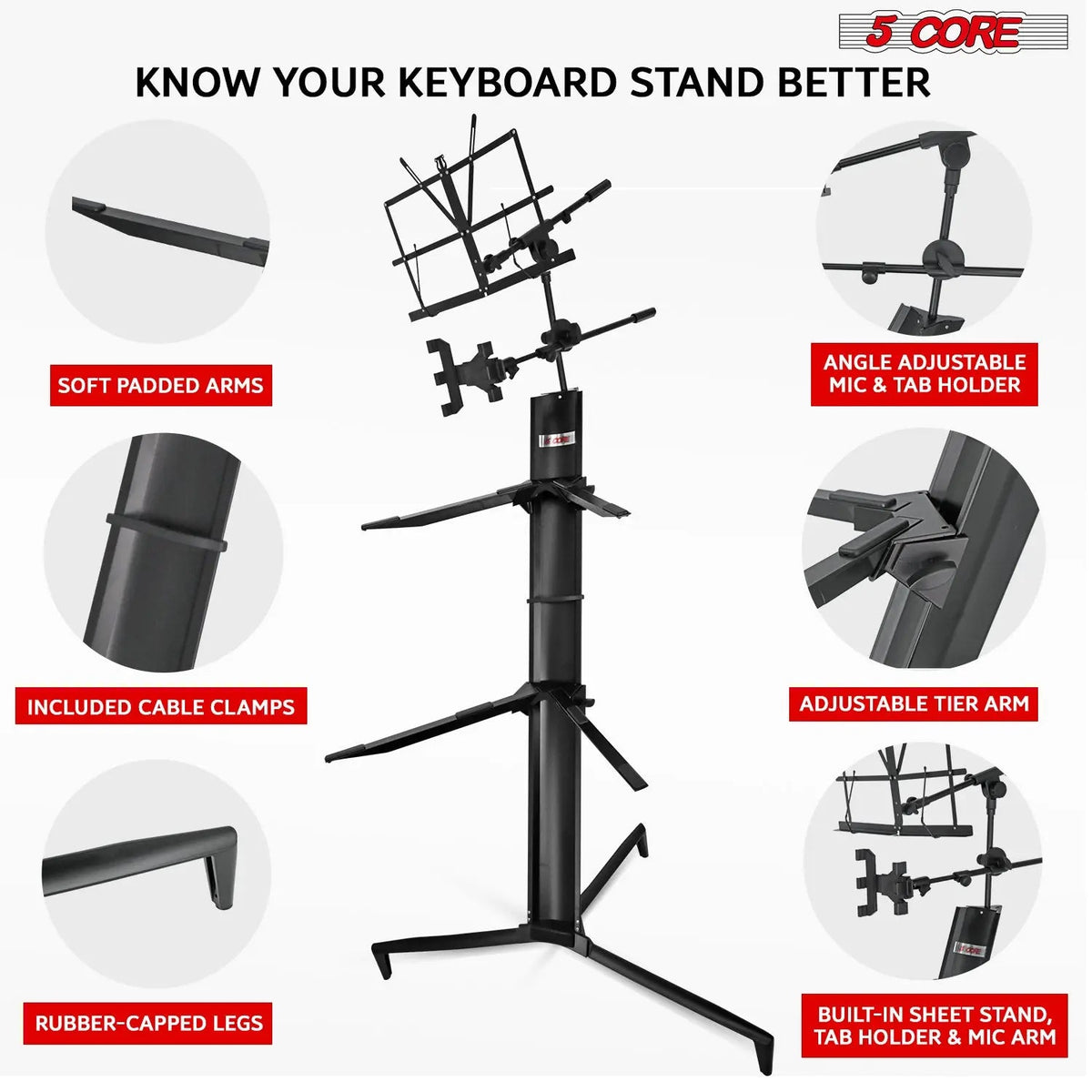 5 Core Keyboard Stand 2 Tier Column for 61/76/88 Key board Heavy Duty Aluminum Build Stands - HONORABLE VETERANS SOLUTIONS
