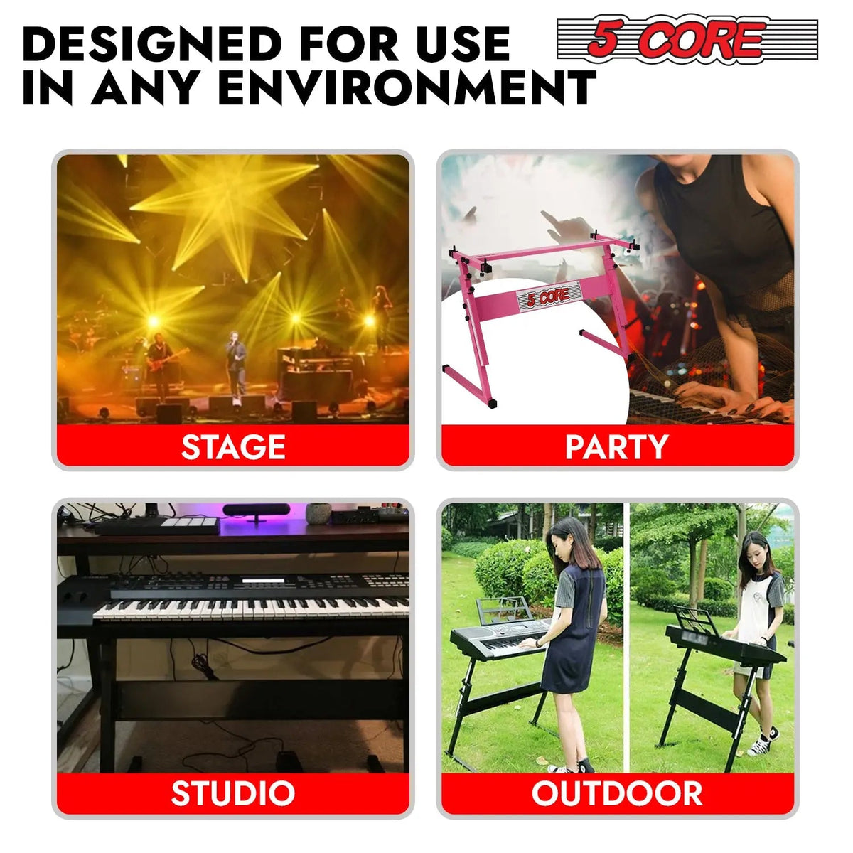 5 Core Keyboard Stand Adjustable 21 - 33" Z Style Metal Electric Piano Riser 330Lb Capacity Foldable - HONORABLE VETERANS SOLUTIONS