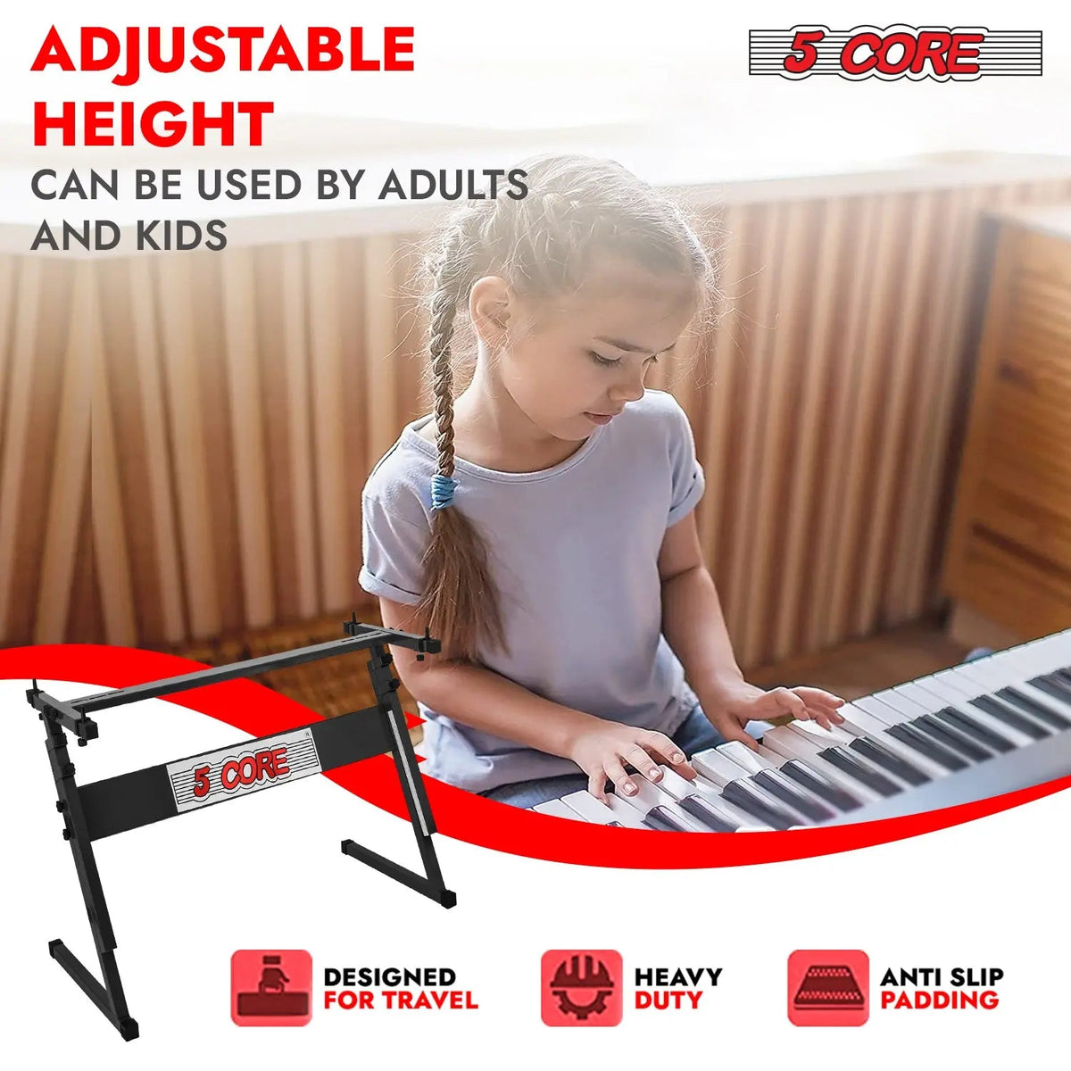 5 Core Keyboard Stand Adjustable 21 - 33" Z Style Metal Electric Piano Riser 330Lb Capacity Foldable - HONORABLE VETERANS SOLUTIONS
