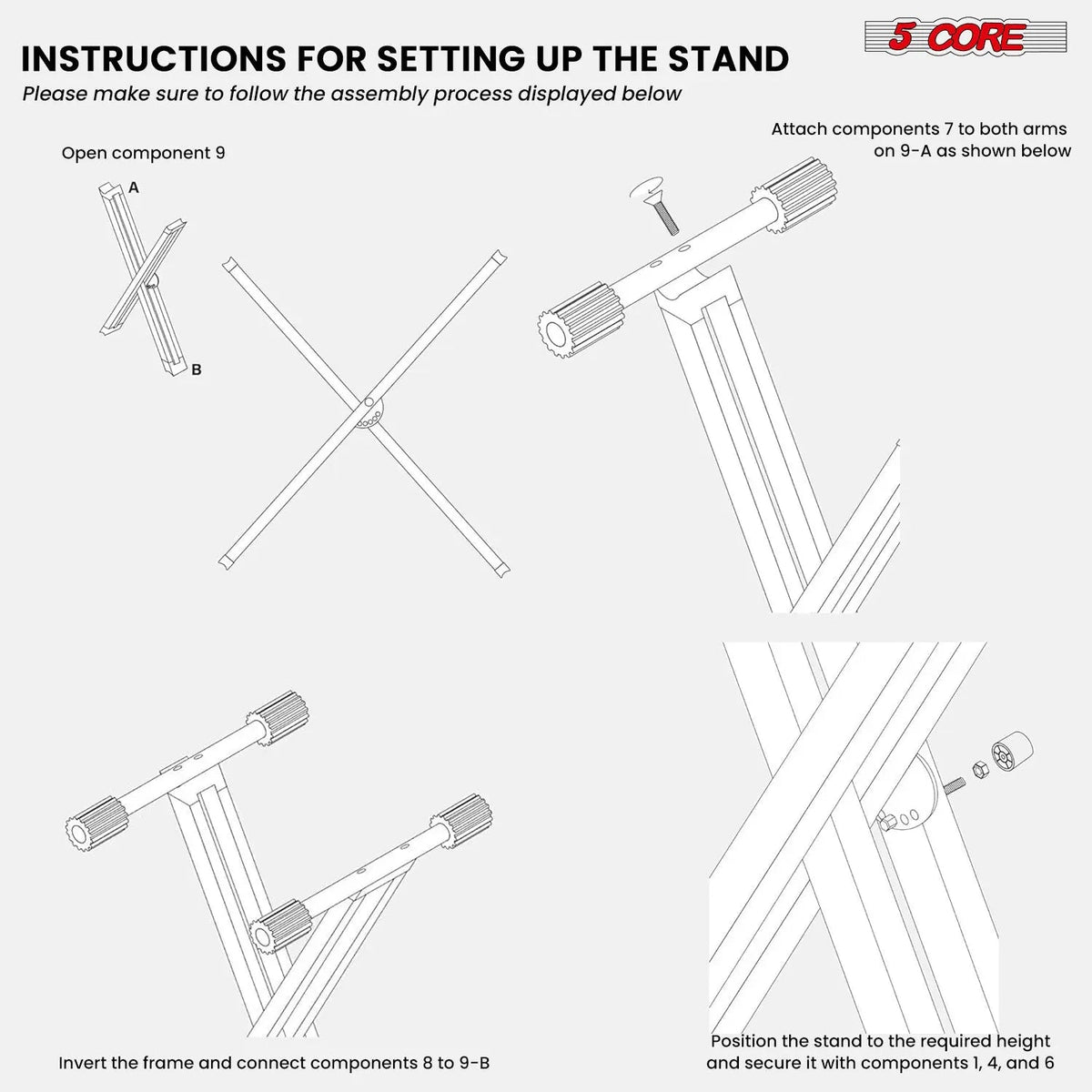 5 Core Keyboard Stand Dual X Shape Adjustable Foldable Portable Key Board DJ Controller Stands - HONORABLE VETERANS SOLUTIONS