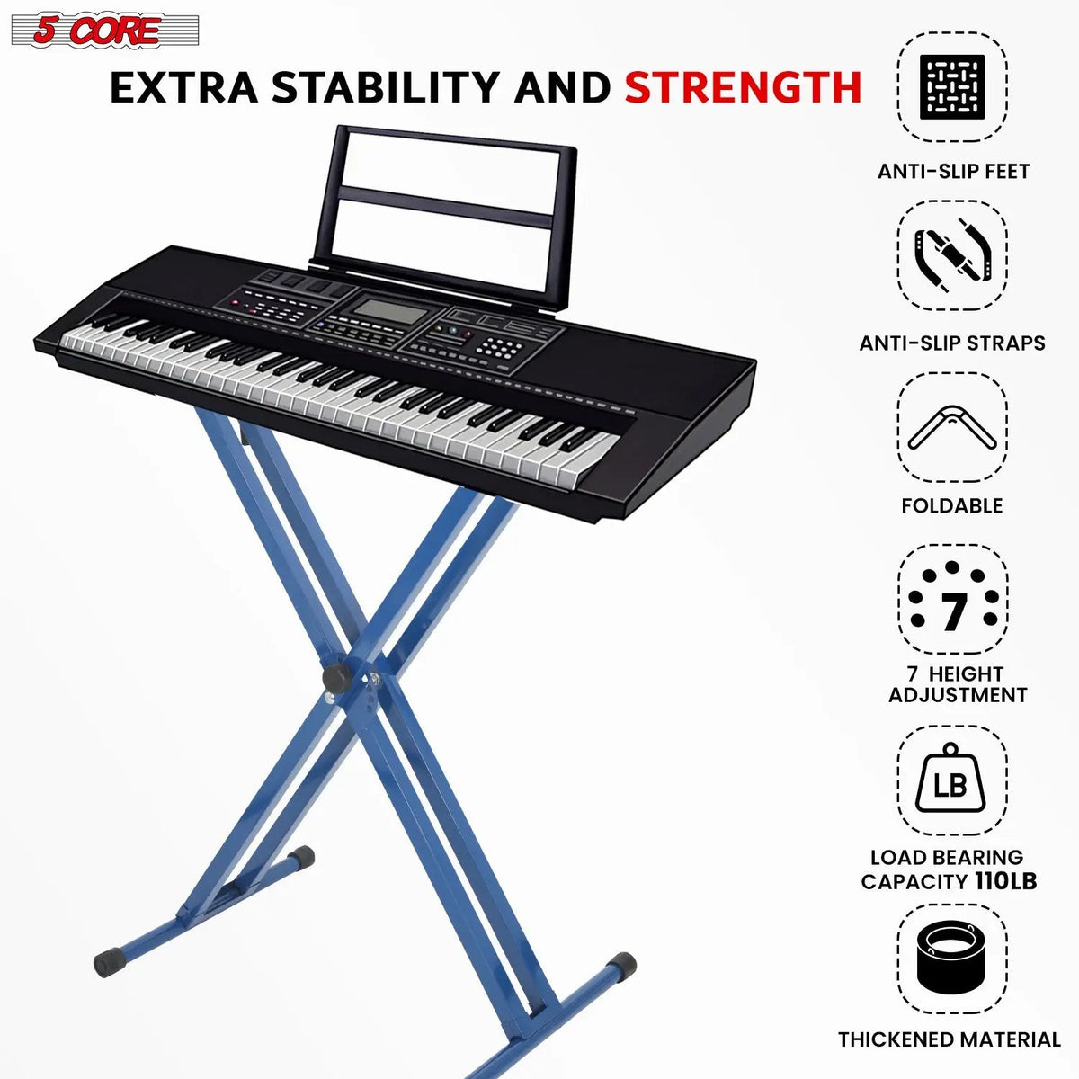 5 Core Keyboard Stand Dual X Shape Adjustable Foldable Portable Key Board DJ Controller Stands - HONORABLE VETERANS SOLUTIONS