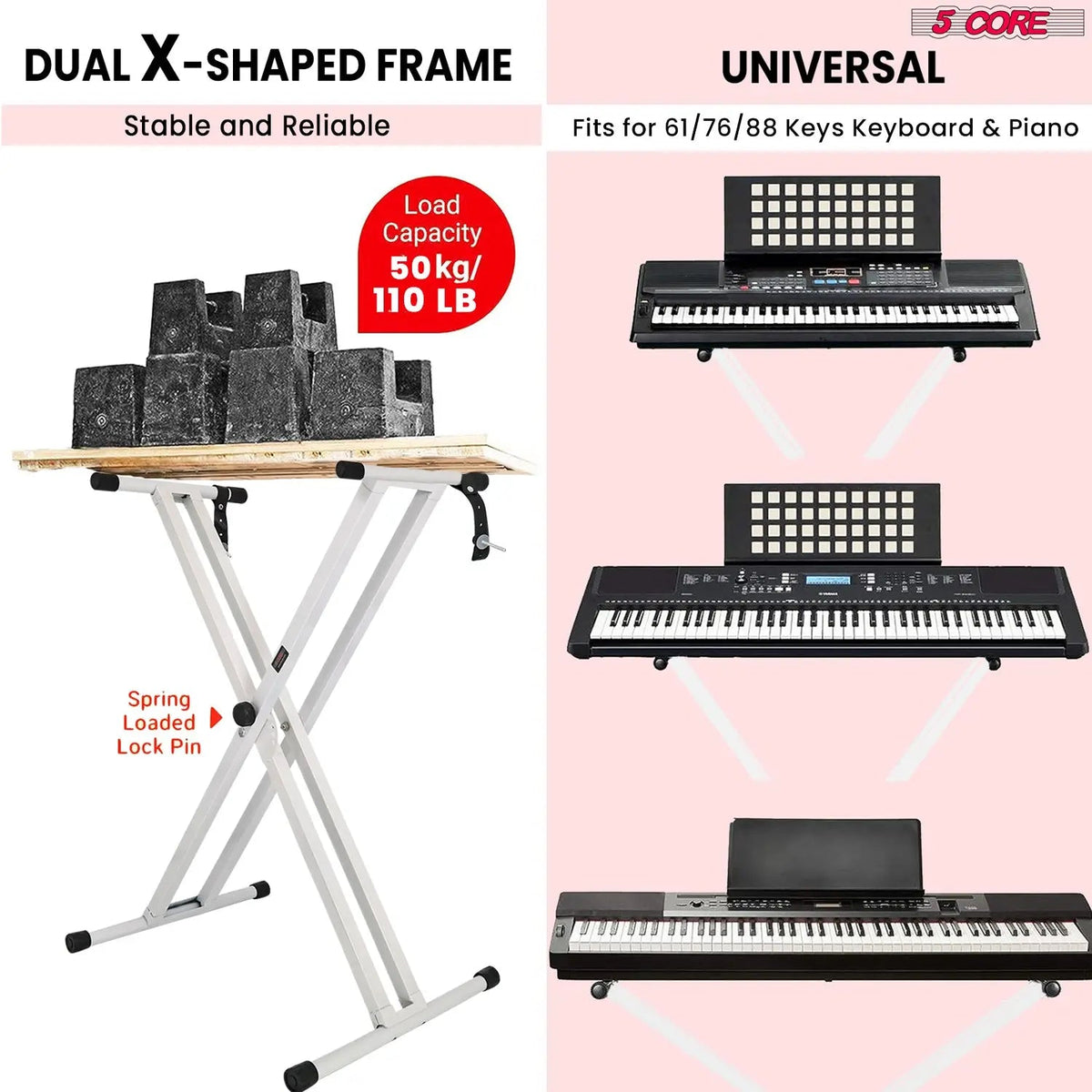 5 Core Keyboard Stand Dual X Shape Adjustable Foldable Portable Key Board DJ Controller Stands - HONORABLE VETERANS SOLUTIONS