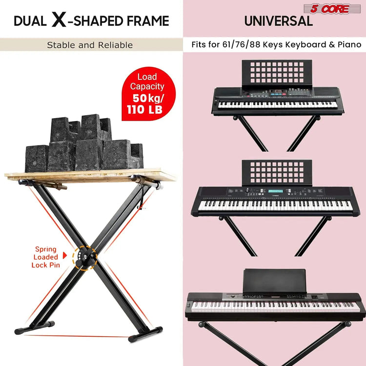 5 Core Keyboard Stand Dual X Shape Adjustable Foldable Portable Key Board DJ Controller Stands - HONORABLE VETERANS SOLUTIONS