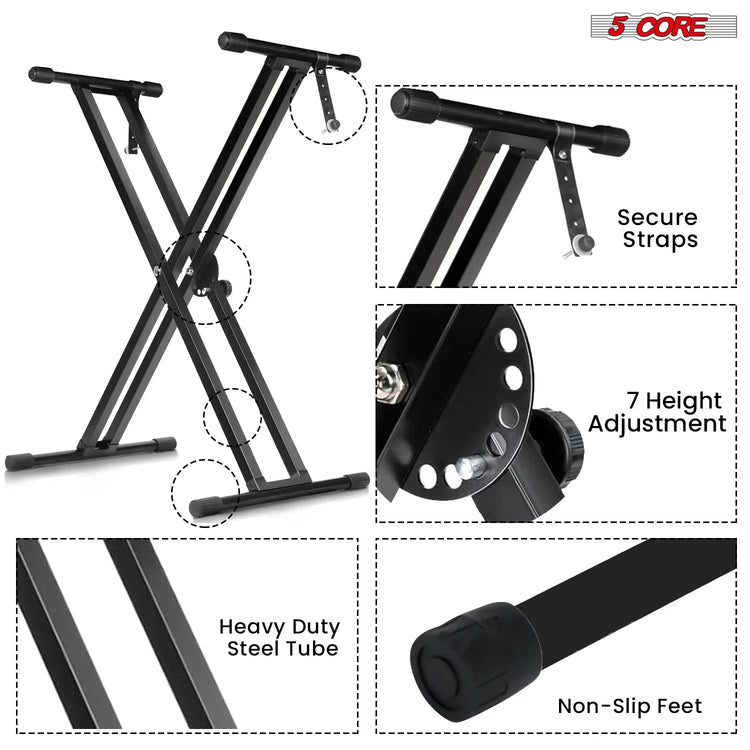 5 Core Keyboard Stand Dual X Shape Adjustable Foldable Portable Key Board DJ Controller Stands - HONORABLE VETERANS SOLUTIONS