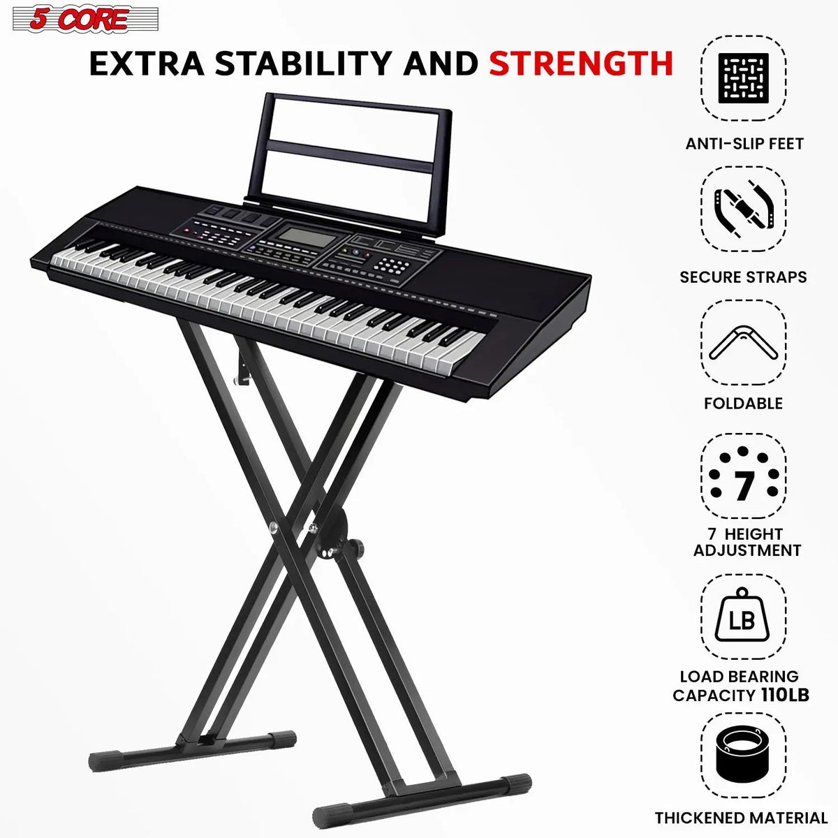 5 Core Keyboard Stand Piano Bench Combo Adjustable Key Board Stands 3" Padded Musician Chair Set - HONORABLE VETERANS SOLUTIONS