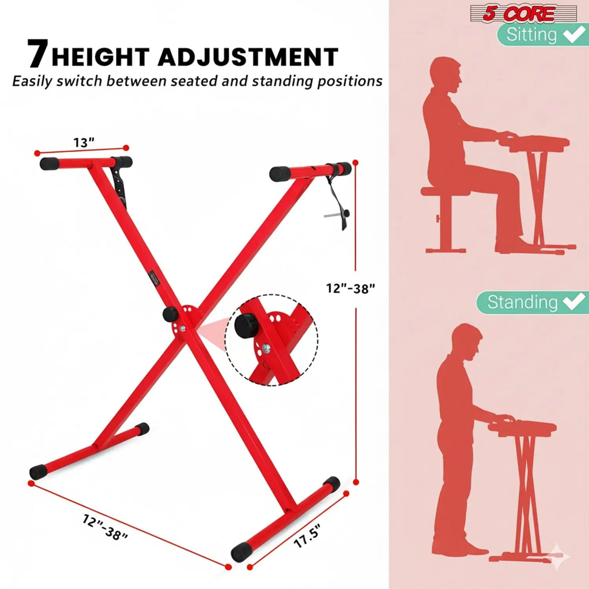 5 Core Keyboard Stand X Shape Adjustable Foldable Portable Key Board Stands w Locking Strap - HONORABLE VETERANS SOLUTIONS