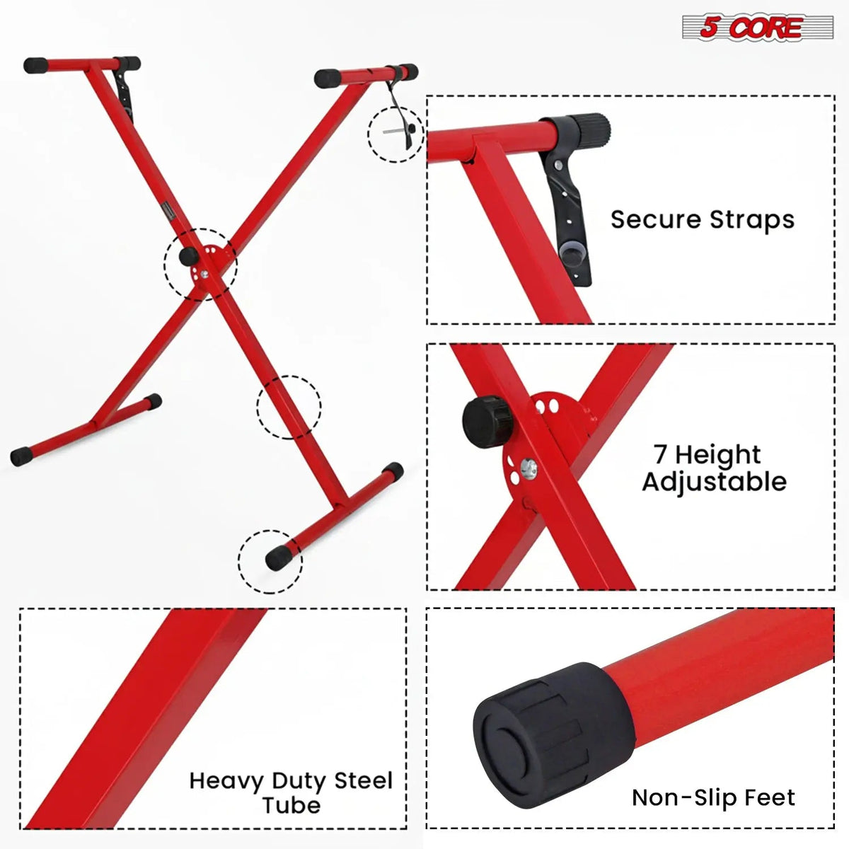5 Core Keyboard Stand X Shape Adjustable Foldable Portable Key Board Stands w Locking Strap - HONORABLE VETERANS SOLUTIONS