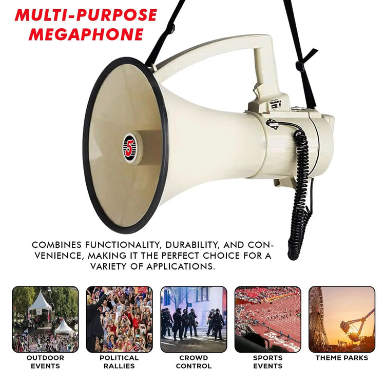 5 Core Megaphone 100W Bull Horn Professional PA Speaker w 2000 Yards Range Loud Siren Voice Amp - HONORABLE VETERANS SOLUTIONS