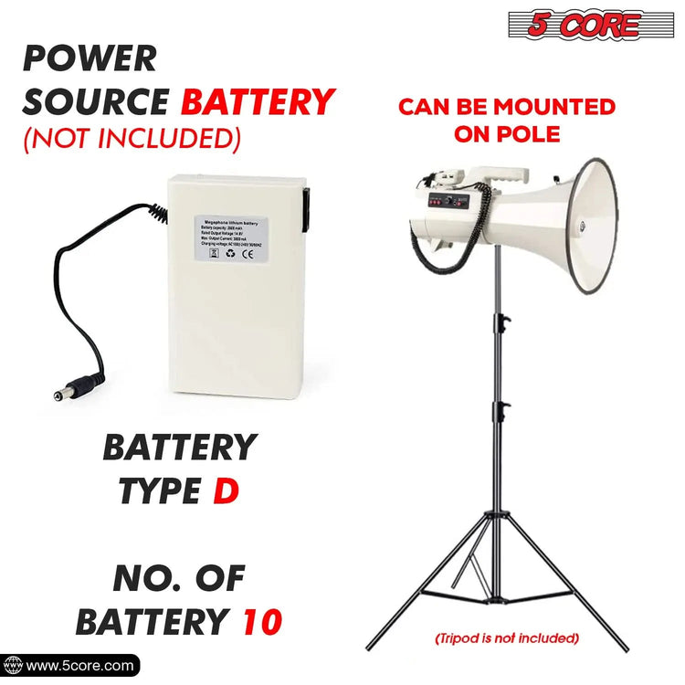 5 Core Megaphone 100W Bull Horn Professional PA Speaker w 2000 Yards Range Loud Siren Voice Amp - HONORABLE VETERANS SOLUTIONS