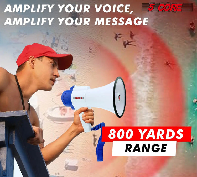 5 Core Megaphone 30W Bull Horn PA Speaker w 800 Yards Range Loud Siren Voice Amplifier Portable - HONORABLE VETERANS SOLUTIONS
