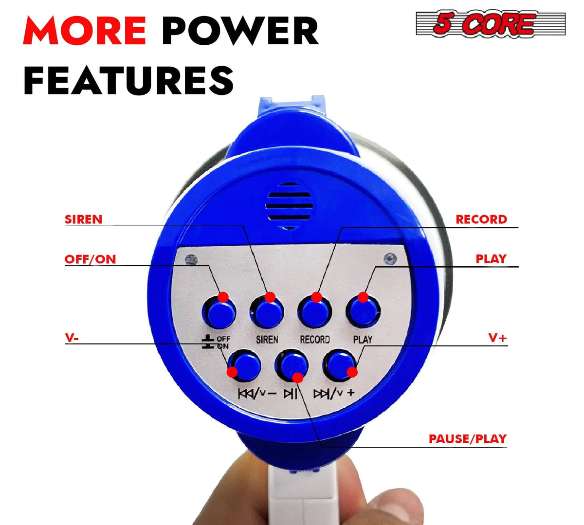 5 Core Megaphone 30W Bull Horn PA Speaker w 800 Yards Range Loud Siren Voice Amplifier Portable - HONORABLE VETERANS SOLUTIONS