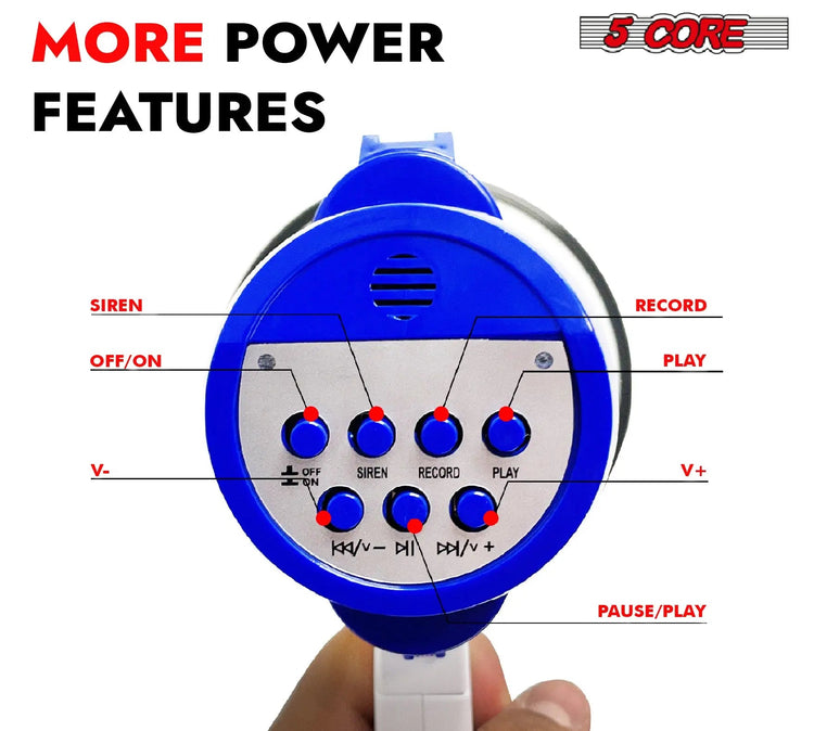 5 Core Megaphone 30W Bull Horn PA Speaker w 800 Yards Range Loud Siren Voice Amplifier Portable - HONORABLE VETERANS SOLUTIONS