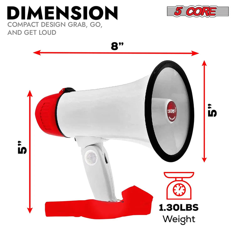 5 Core Megaphone 30W Bull Horn PA Speaker w 800 Yards Range Loud Siren Voice Amplifier Portable - HONORABLE VETERANS SOLUTIONS