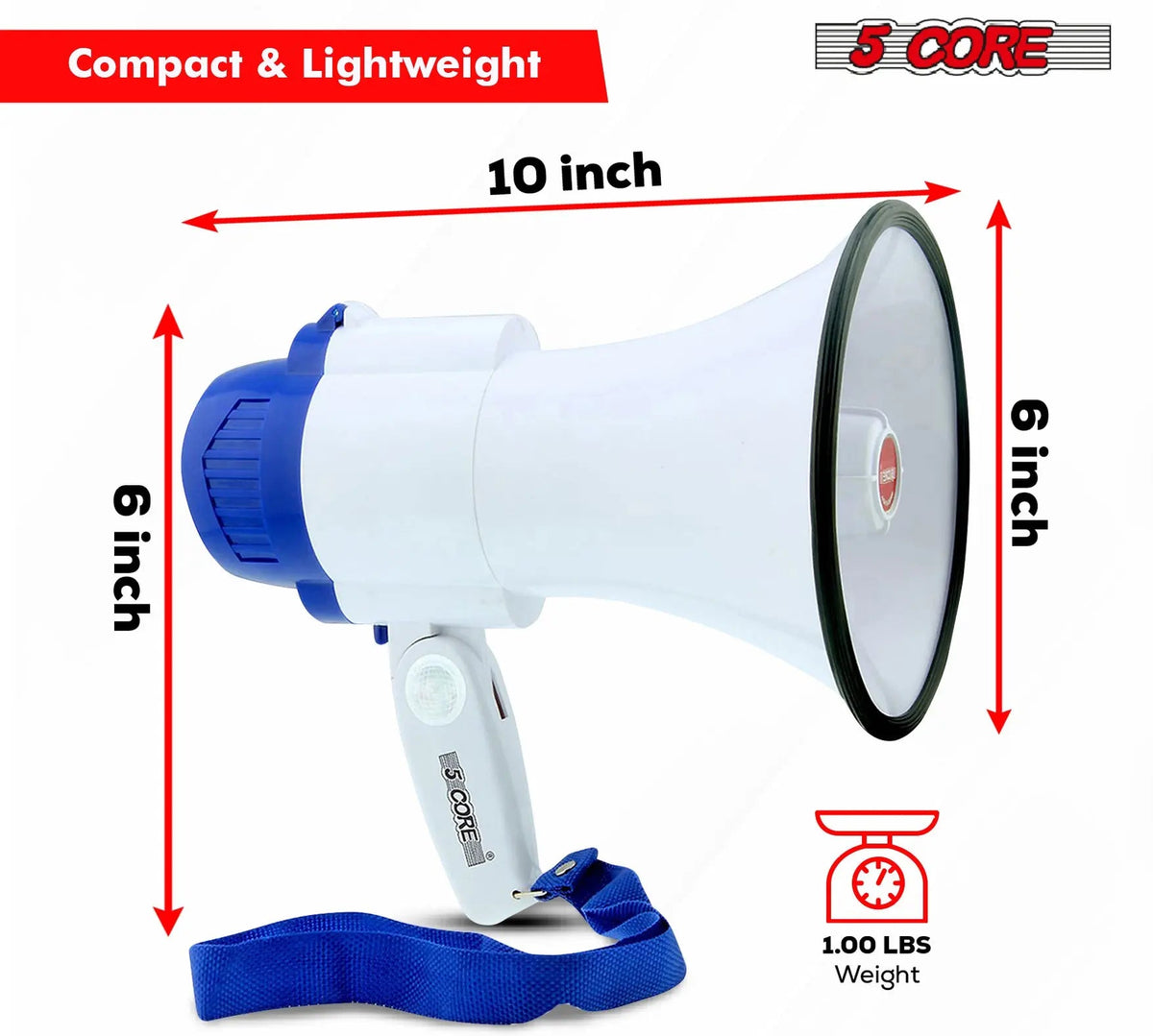 5 Core Megaphone 30W Bull Horn PA Speaker w 800 Yards Range Loud Siren Voice Amplifier Portable - HONORABLE VETERANS SOLUTIONS
