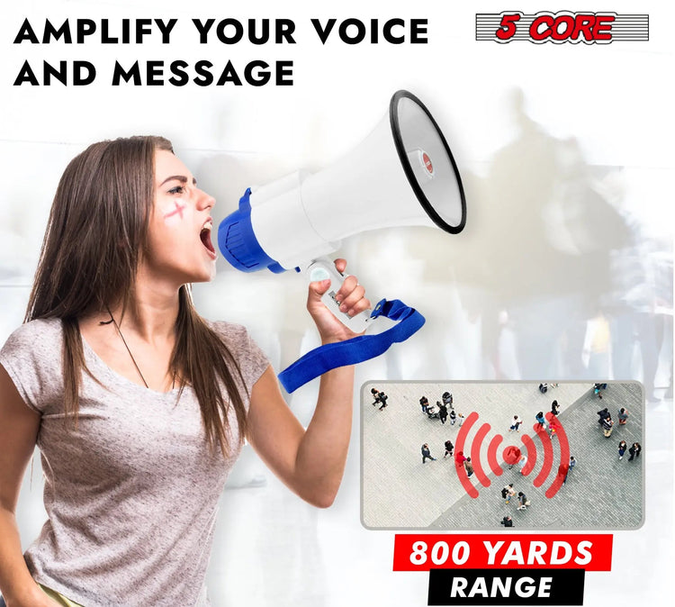 5 Core Megaphone 30W Bull Horn PA Speaker w 800 Yards Range Loud Siren Voice Amplifier Portable - HONORABLE VETERANS SOLUTIONS