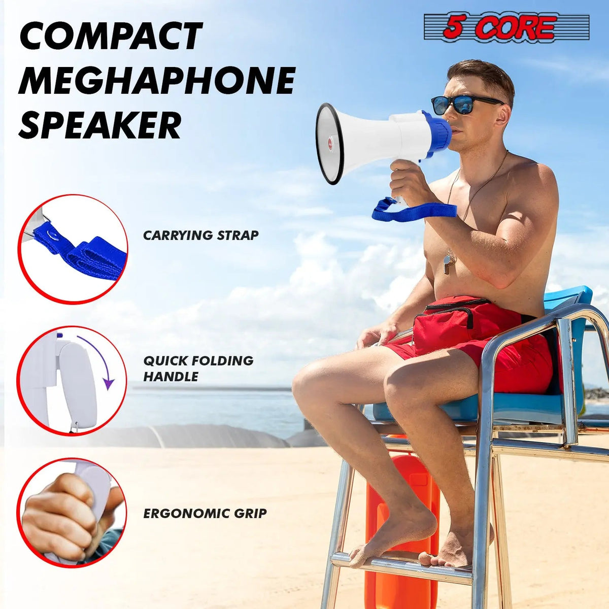 5 Core Megaphone 30W Bull Horn PA Speaker w 800 Yards Range USB Loud Siren Voice Amplifier Portable - HONORABLE VETERANS SOLUTIONS
