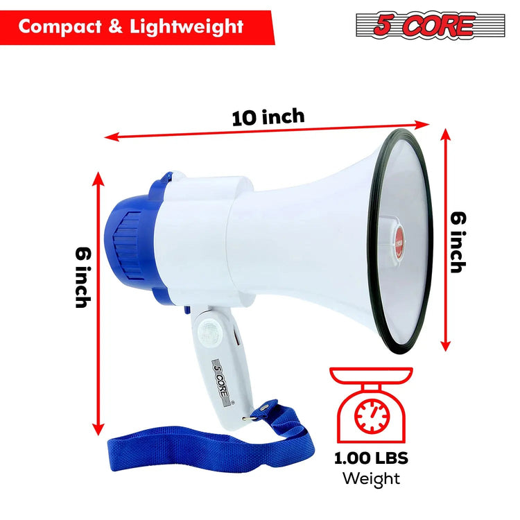 5 Core Megaphone 30W Bull Horn PA Speaker w 800 Yards Range USB Loud Siren Voice Amplifier Portable - HONORABLE VETERANS SOLUTIONS