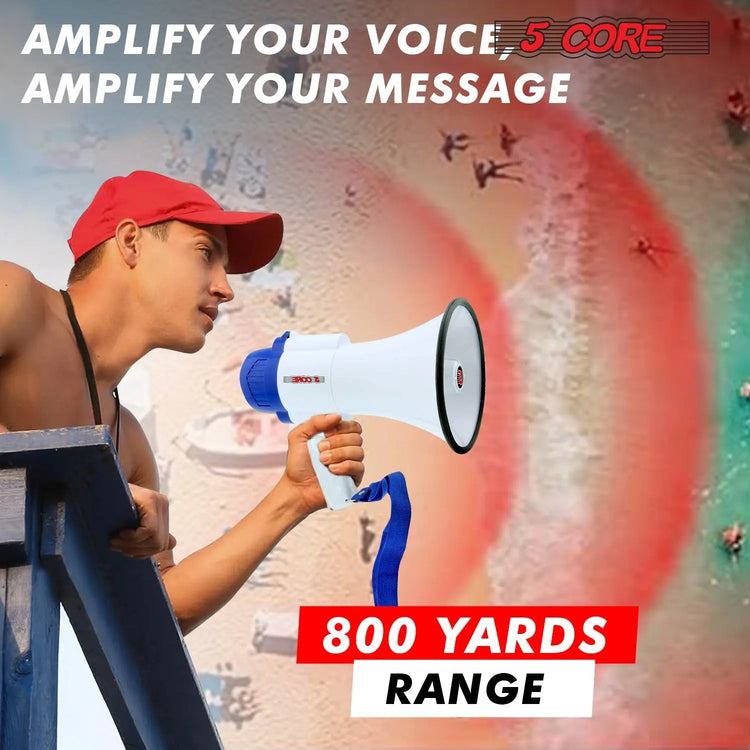 5 Core Megaphone 30W Bull Horn PA Speaker w 800 Yards Range USB Loud Siren Voice Amplifier Portable - HONORABLE VETERANS SOLUTIONS