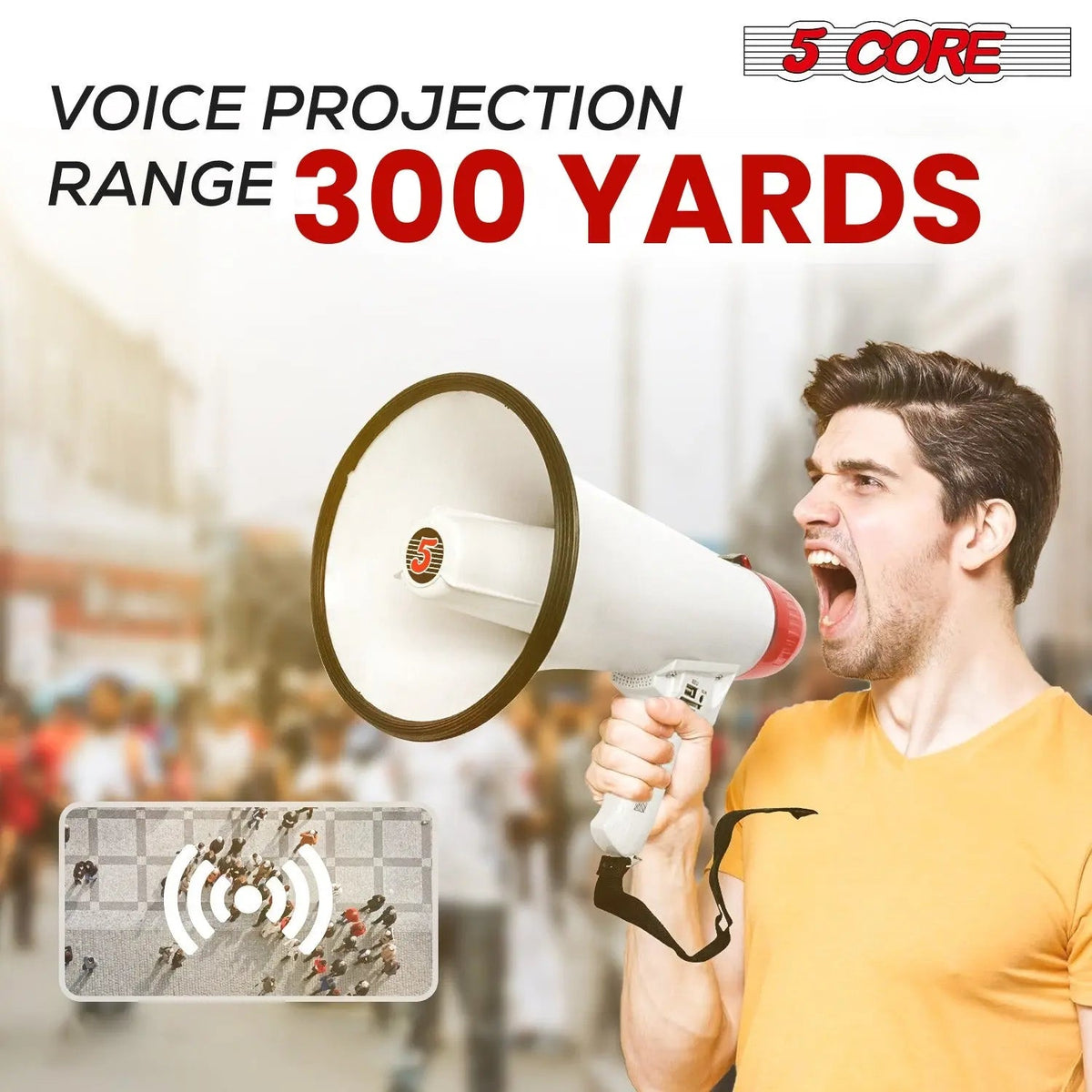 5 Core Megaphone 50W Bull Horn PA Speaker w 300M Range Loud Siren Voice Amplifier Portable - HONORABLE VETERANS SOLUTIONS