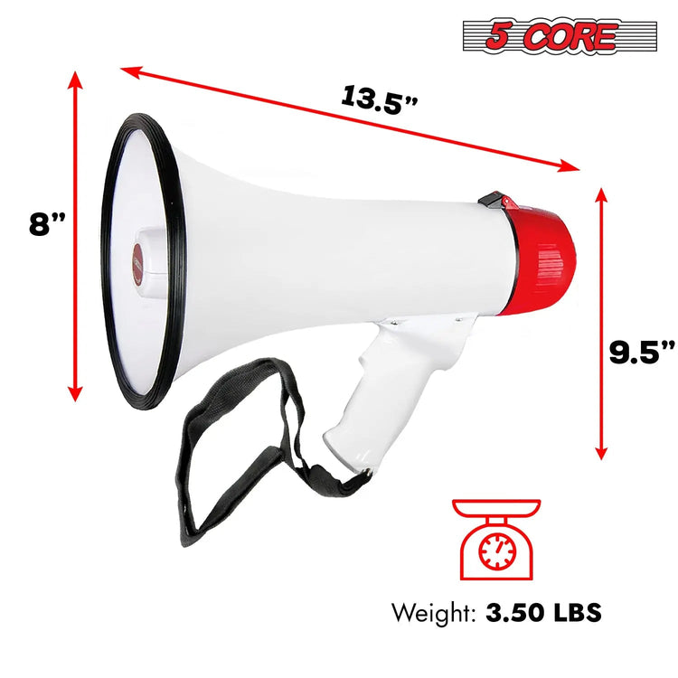 5 Core Megaphone 50W Bull Horn PA Speaker w 300M Range Loud Siren Voice Amplifier Portable - HONORABLE VETERANS SOLUTIONS
