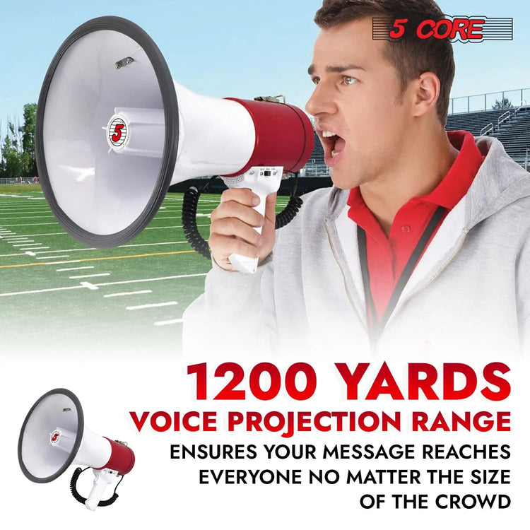 5 Core Megaphone 50W Bull Horn Professional PA Speaker w 1200 Yards Range Loud Siren Voice Amp - HONORABLE VETERANS SOLUTIONS