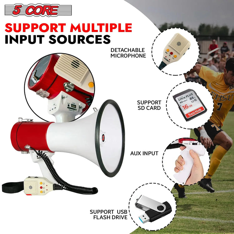 5 Core Megaphone 50W Bull Horn Professional PA Speaker w 1200 Yards Range Loud Siren Voice Amp - HONORABLE VETERANS SOLUTIONS
