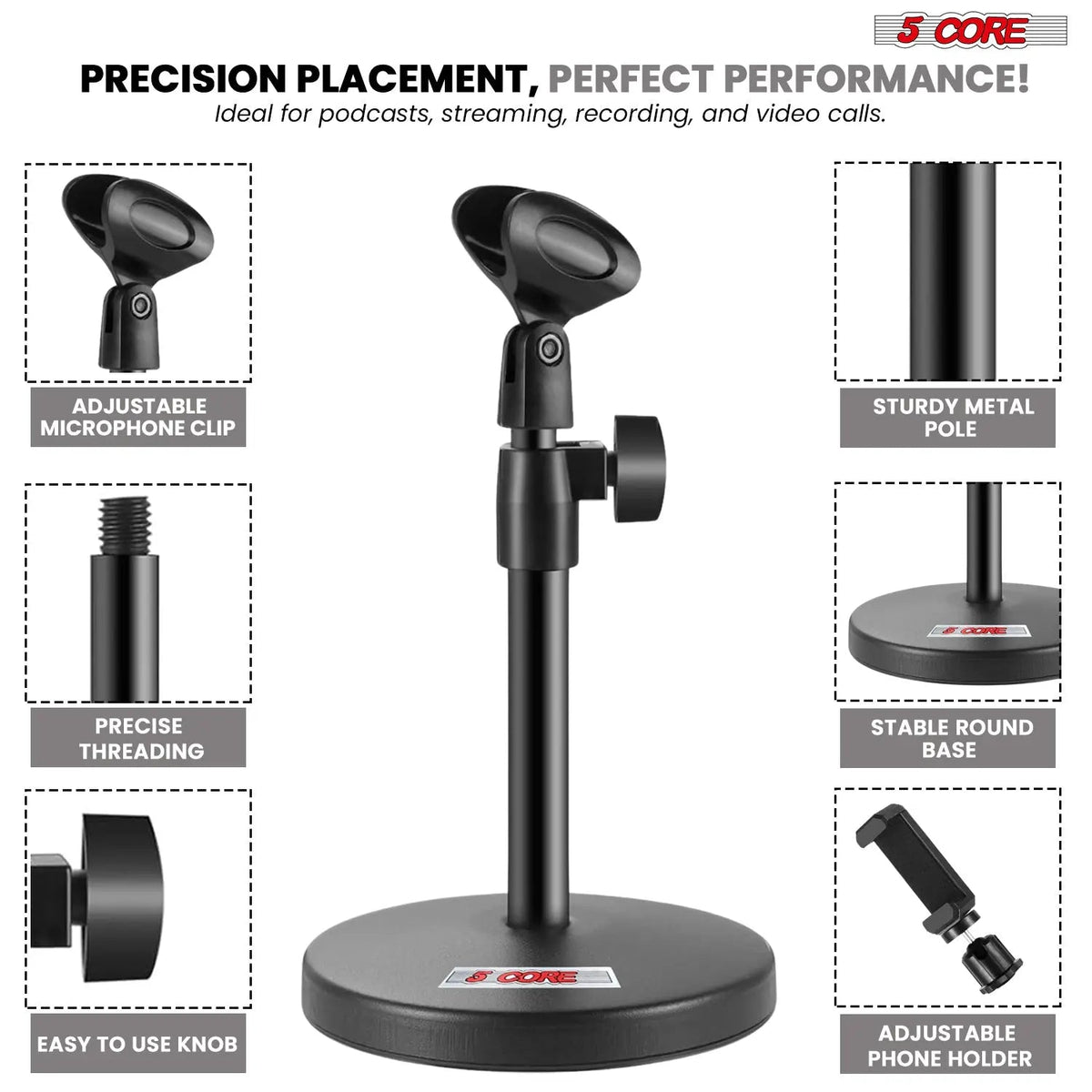 5 Core Mic Stand 3 in 1 Desktop Microphone Stands Adjustable Table Microfono Holder w Phone Clamp - HONORABLE VETERANS SOLUTIONS