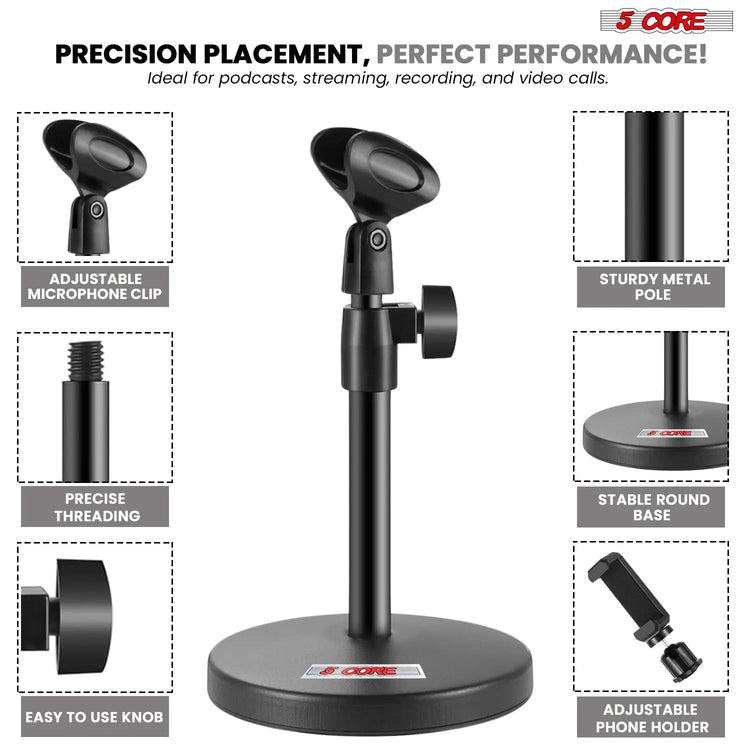5 Core Mic Stand 3 in 1 Desktop Microphone Stands Adjustable Table Microfono Holder w Phone Clamp - HONORABLE VETERANS SOLUTIONS