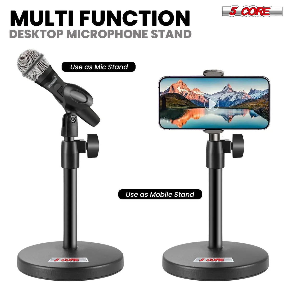 5 Core Mic Stand 3 in 1 Desktop Microphone Stands Adjustable Table Microfono Holder w Phone Clamp - HONORABLE VETERANS SOLUTIONS