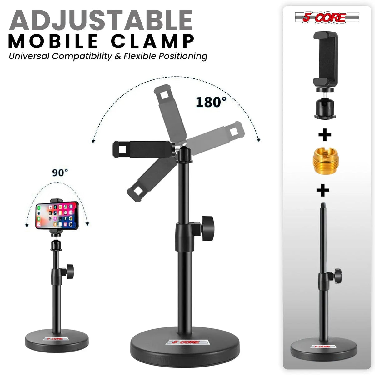 5 Core Mic Stand 3 in 1 Desktop Microphone Stands Adjustable Table Microfono Holder w Phone Clamp - HONORABLE VETERANS SOLUTIONS