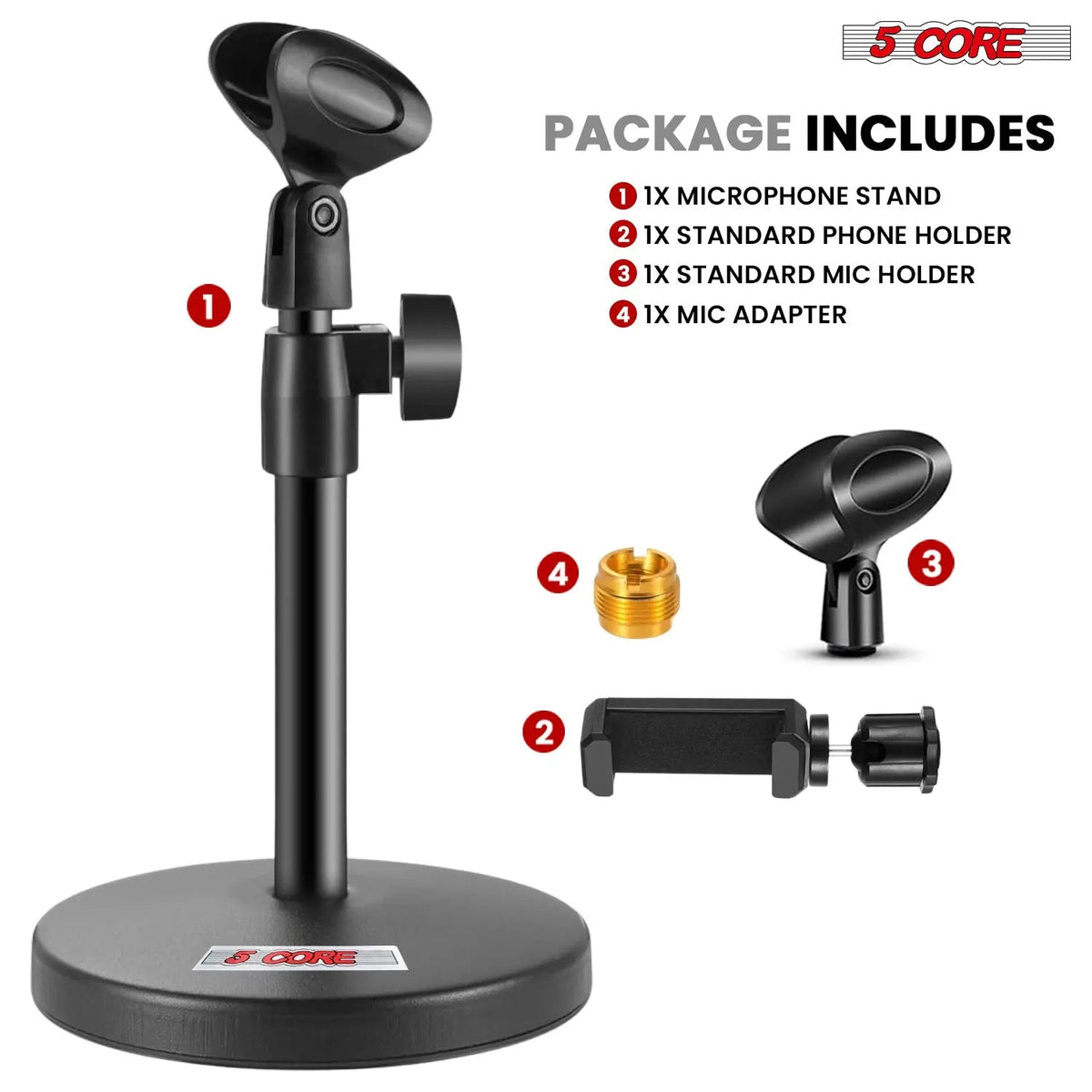 5 Core Mic Stand 3 in 1 Desktop Microphone Stands Adjustable Table Microfono Holder w Phone Clamp - HONORABLE VETERANS SOLUTIONS