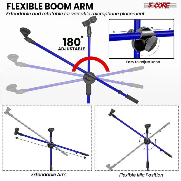 5 Core Mic Stand 4 Pcs Floor Height Adjustable Tripod Microphone Stands w Extending Telescoping Boom Arm - HONORABLE VETERANS SOLUTIONS