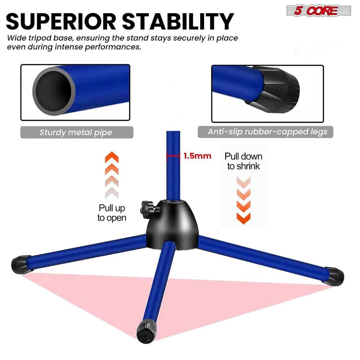 5 Core Mic Stand 4 Pcs Floor Height Adjustable Tripod Microphone Stands w Extending Telescoping Boom Arm - HONORABLE VETERANS SOLUTIONS