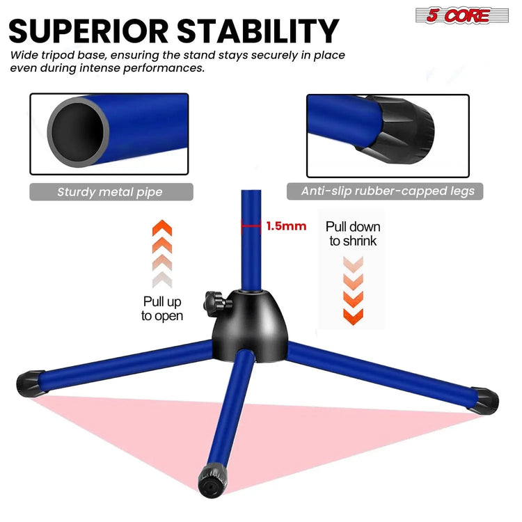 5 Core Mic Stand 4 Pcs Floor Height Adjustable Tripod Microphone Stands w Extending Telescoping Boom Arm - HONORABLE VETERANS SOLUTIONS