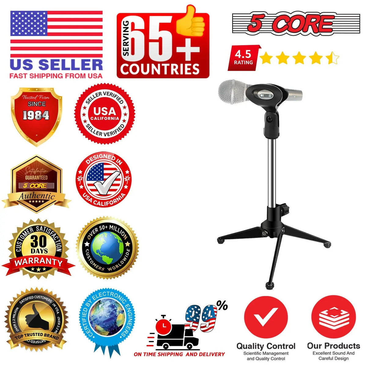 5 Core Mic Stand Adjustable Desk Microphone Stands Tripod Portable Table Pedestal Para Microfono - HONORABLE VETERANS SOLUTIONS
