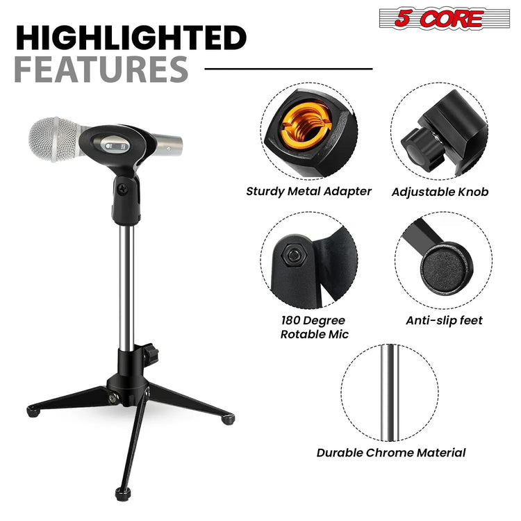 5 Core Mic Stand Adjustable Desk Microphone Stands Tripod Portable Table Pedestal Para Microfono - HONORABLE VETERANS SOLUTIONS
