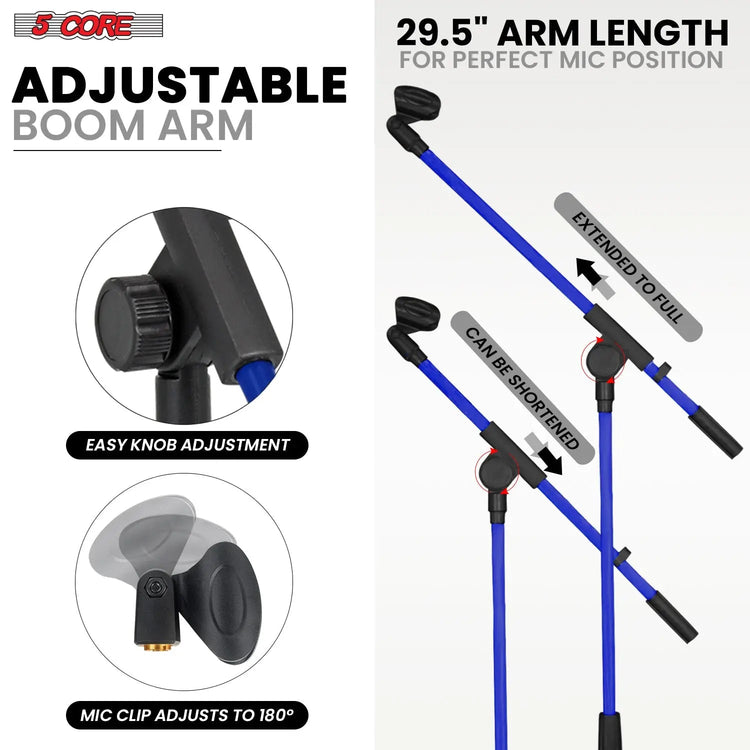 5 Core Mic Stand Floor 4Pc Adjustable 72" Tripod Microphone Stands w Telescoping Boom Arm - HONORABLE VETERANS SOLUTIONS