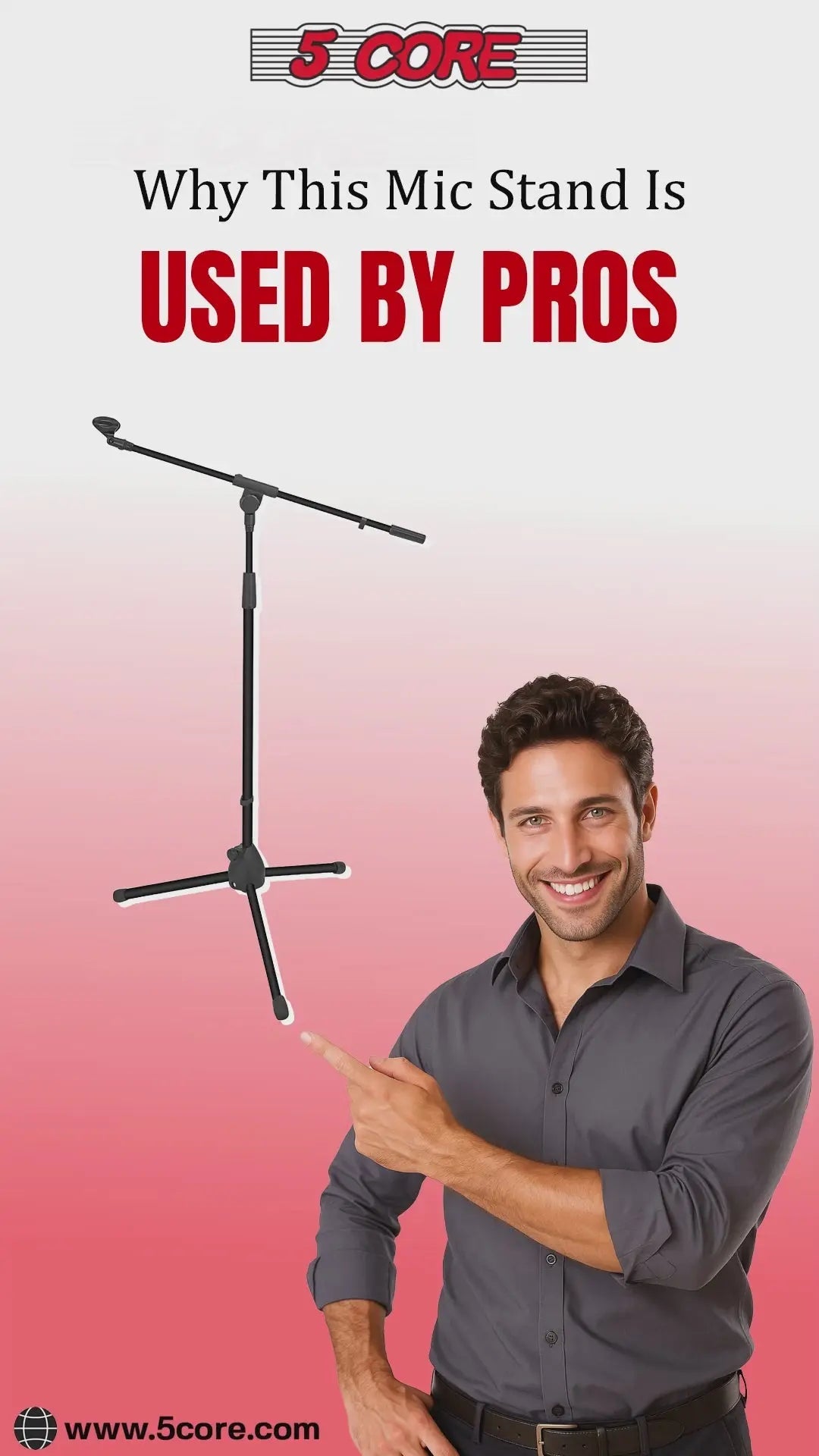 5 Core Mic Stand Floor Adjustable 72" Tripod Microphone Stands w Telescoping Boom Arm - HONORABLE VETERANS SOLUTIONS