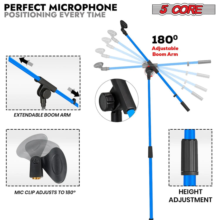 5 Core Mic Stand Floor Adjustable 72" Tripod Microphone Stands w Telescoping Boom Arm - HONORABLE VETERANS SOLUTIONS